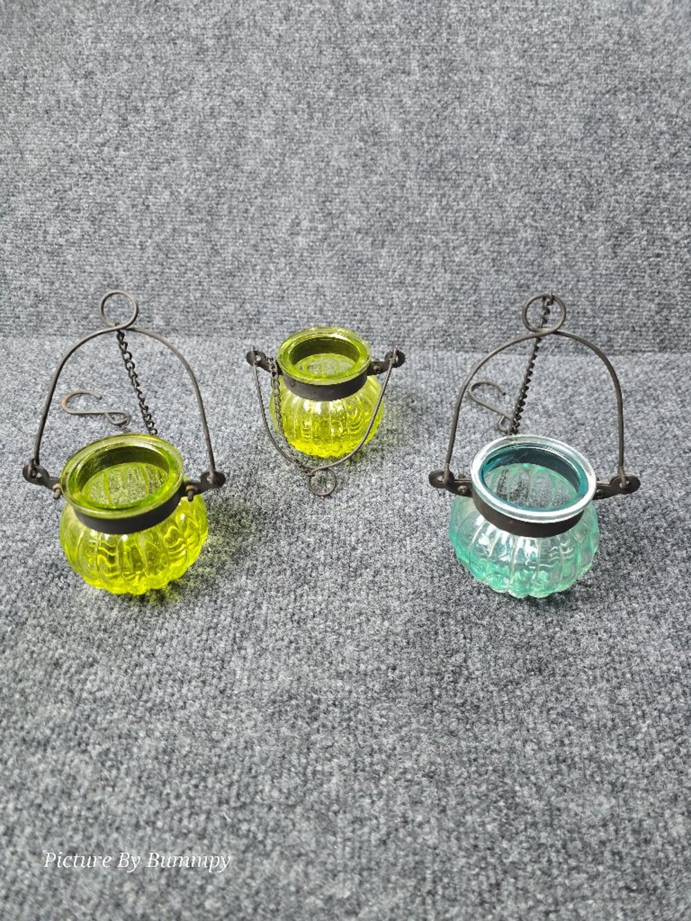 Vintage Pier 1 Imports Ribbed Glass Hanging Tealight Lanterns - Set of 3